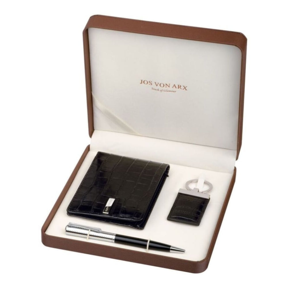 Men's Gift Set With Black Leather Wallet, Keying & Ball Point Pen