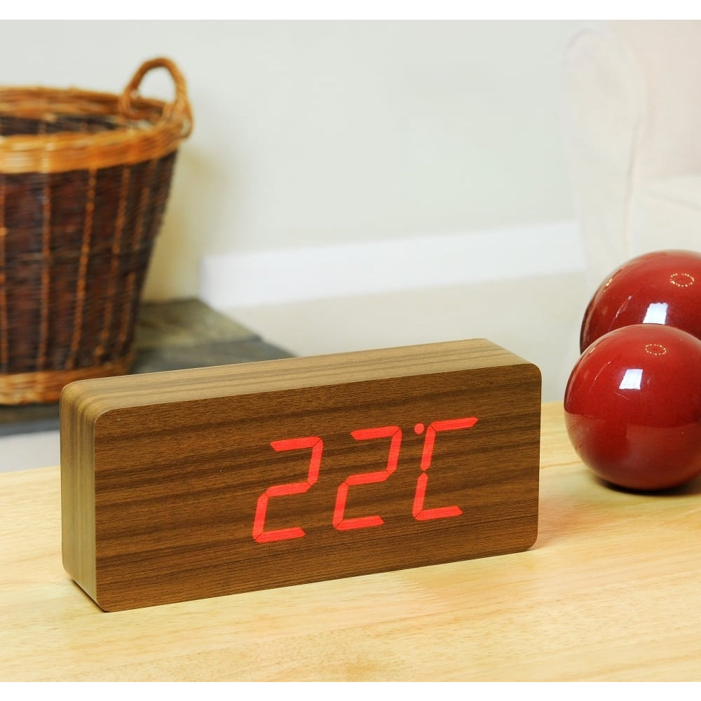 Slab Teak Click Clock/Red LED