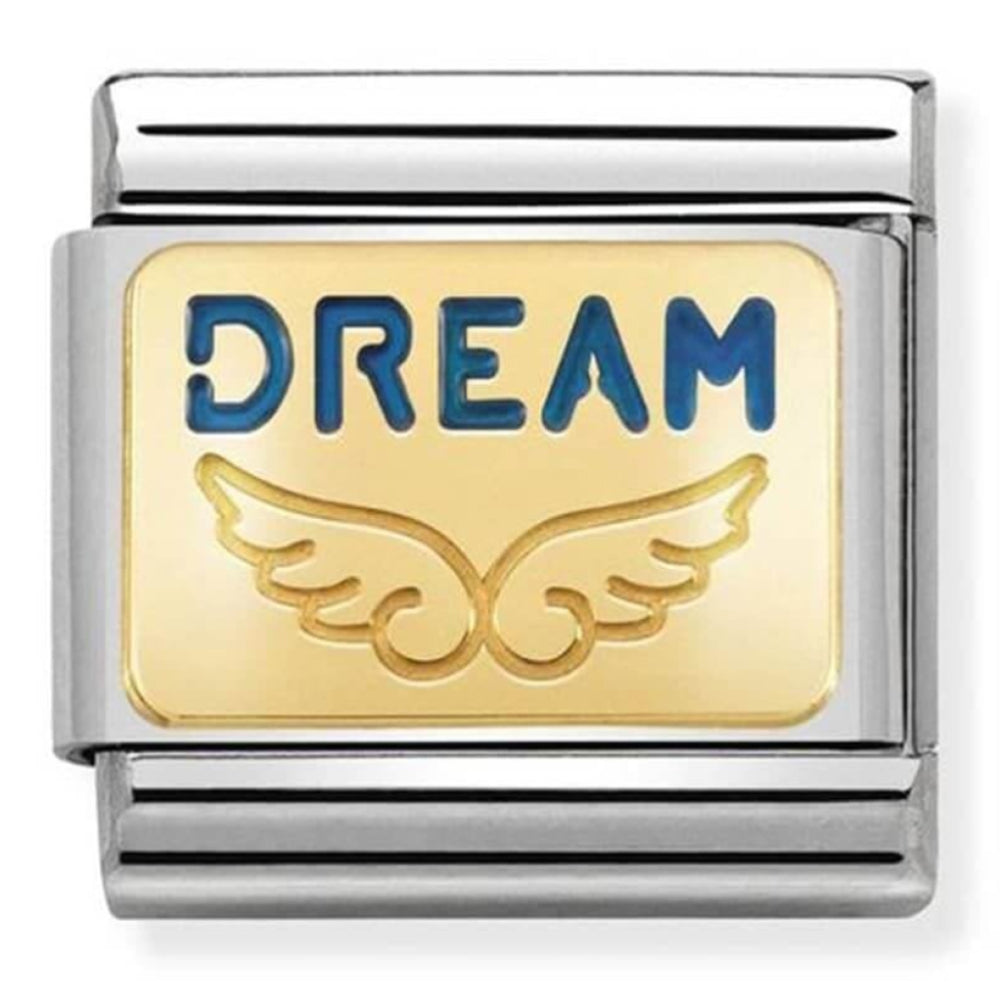 Classic Plates 18k Gold & Blue Enamel Stainless Steel Dream Big Angel Link