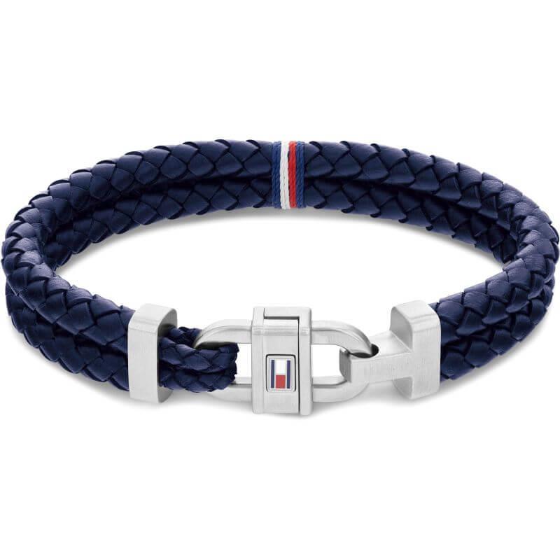 Carabiner Blue Leather Braided Gents Bracelet