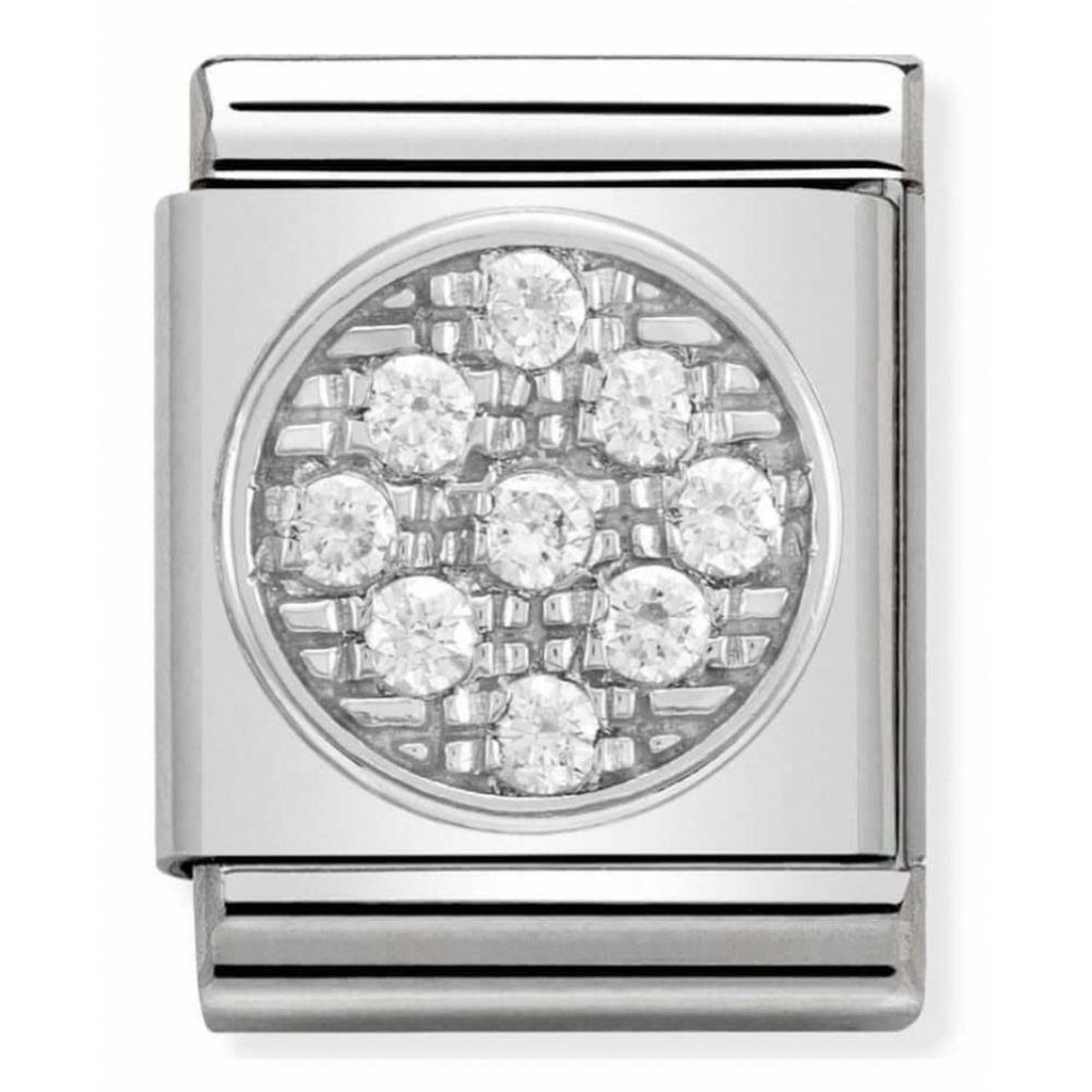 Composable Big Stainless Steel, Sterling Silver, & Cubic Zirconia Circle Charm