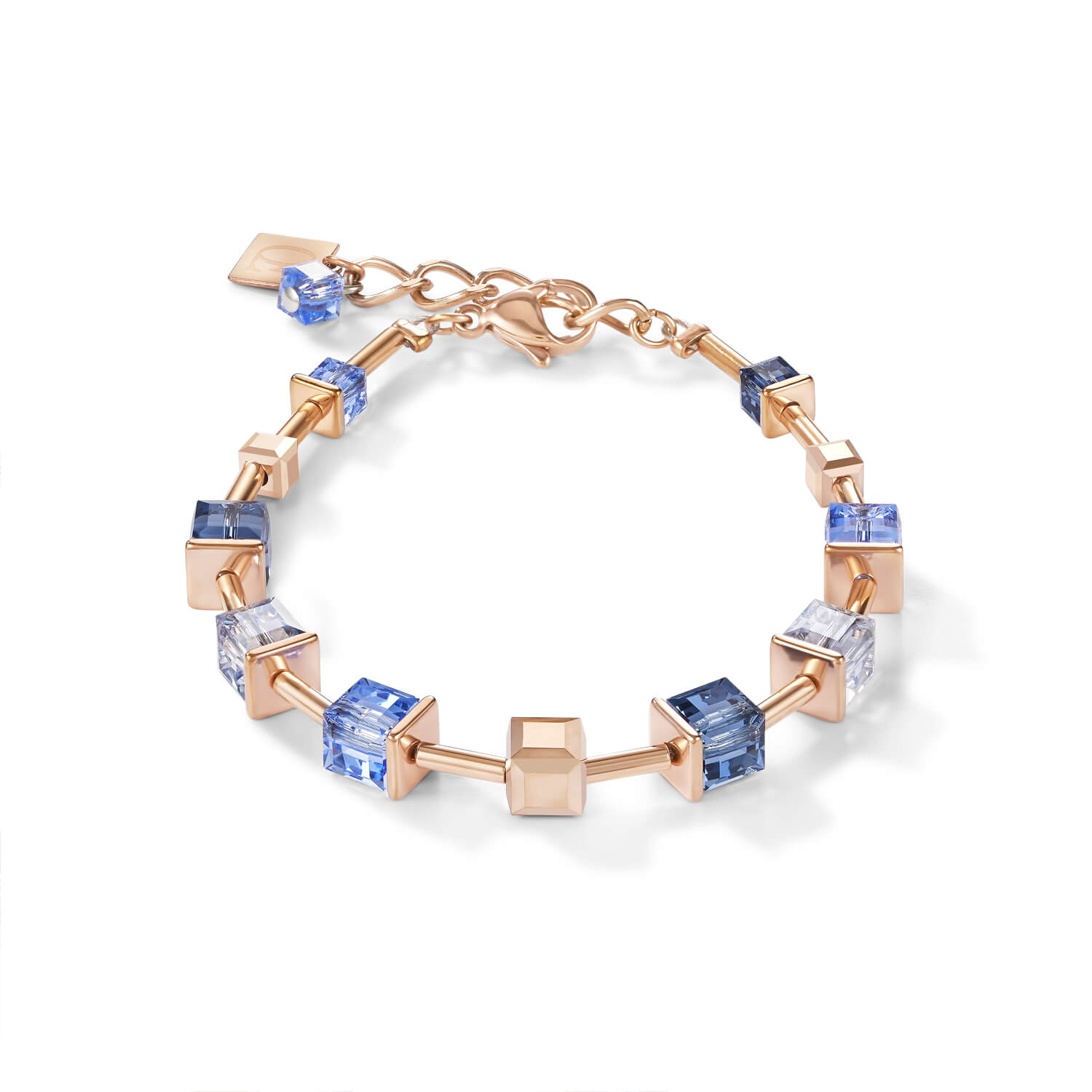 Swarovski Crystals & Blue Geo Cube Rose Gold Plated Bracelet