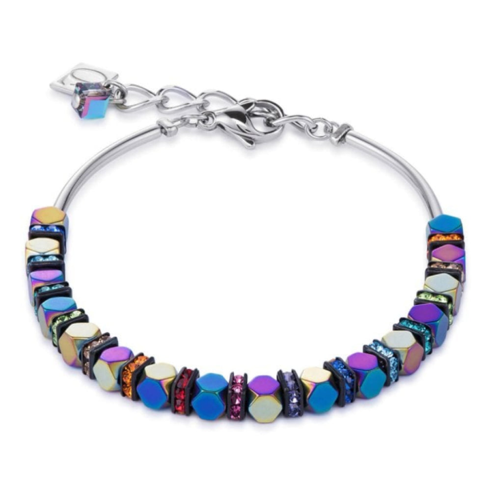 Hematite, Rhinestone & Stainless Steel Multicolour Bracelet