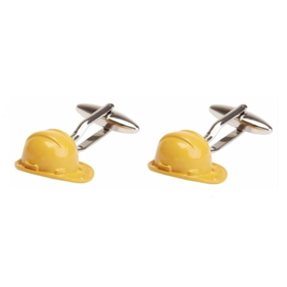 Rhodium Plated Yellow Hard Hat Cufflinks