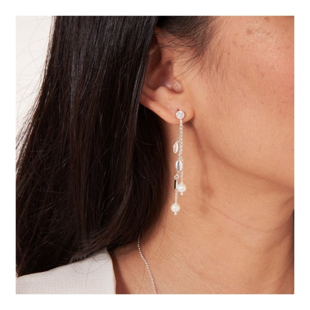 Happy Ever After Bridal Jewellery Pearl CZ Leaf Lariat Earrings