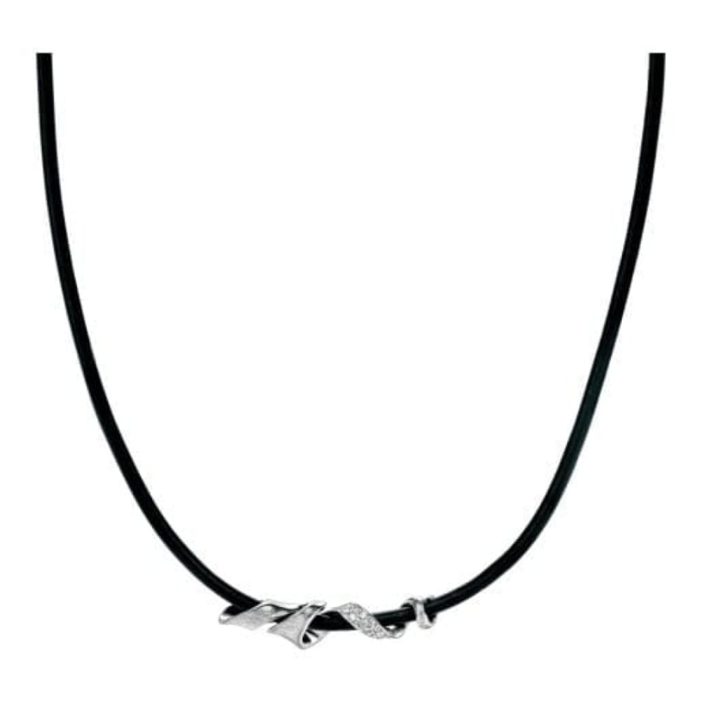 Ladies Leather & Stainless Steel Loop Pendant Necklace