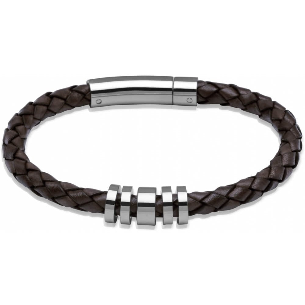 Dark Brown Leather Bracelet with Silver Steel Buckle