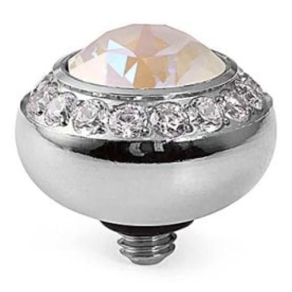 10mm Interchangeable Tondo Deluxe Light Grey Delite Crystal Top in S/P With Crystal Bordered