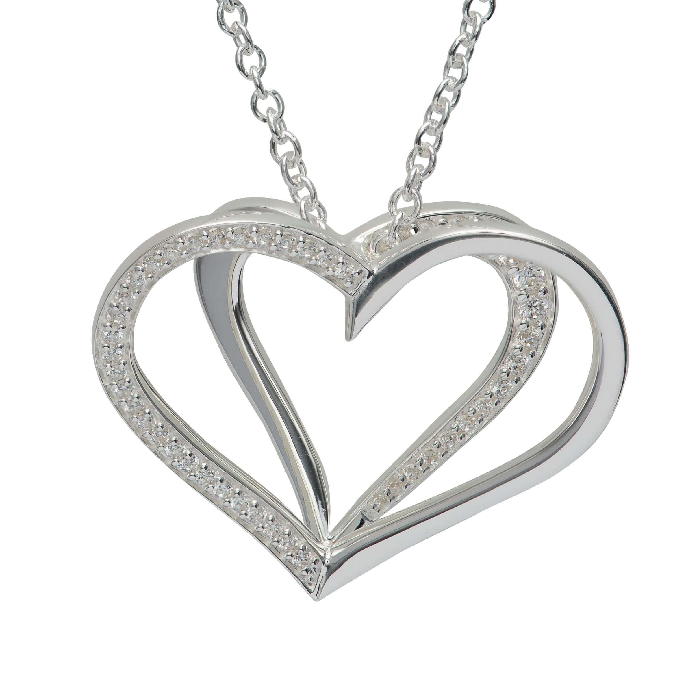 Sterling Silver 925 3D Heart With CZ Necklace