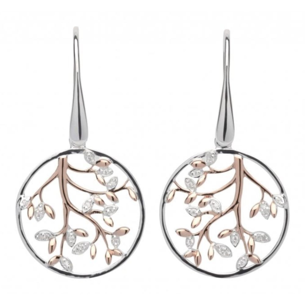 Sterling Silver 925 Earrings With Rose Gold Plating And CZ Floral Circle