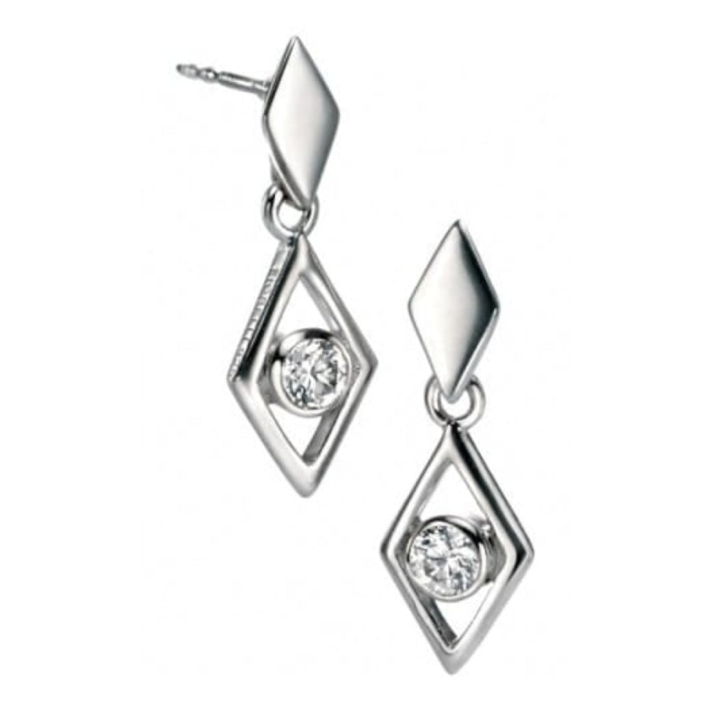 Ladies Diamond Shaped Earrings With Centre Crystal