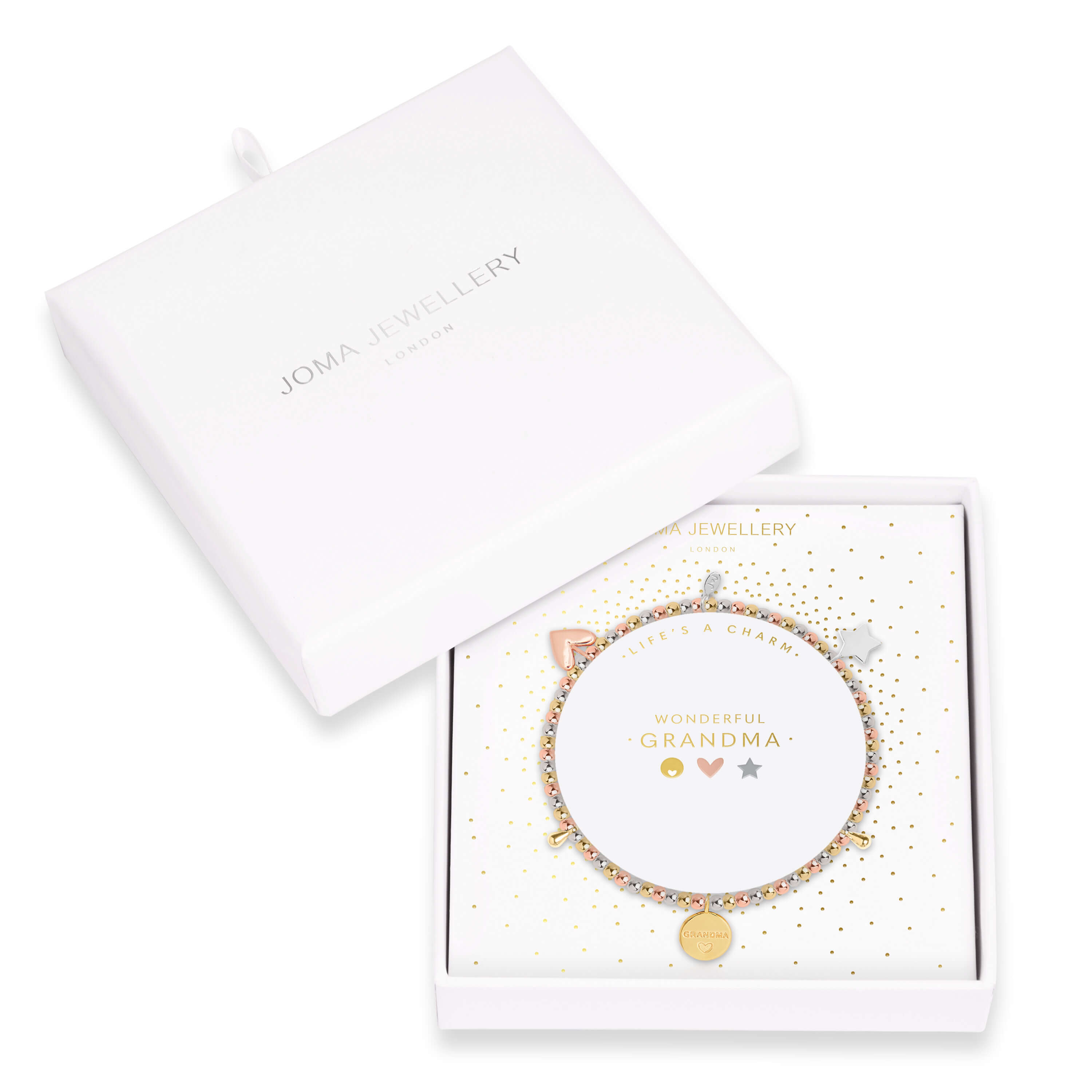 Lifes A Charm | Wonderful Grandma | Silver, Rose Gold, Gold | Charm Bracelet | 17.5cm Stretch
