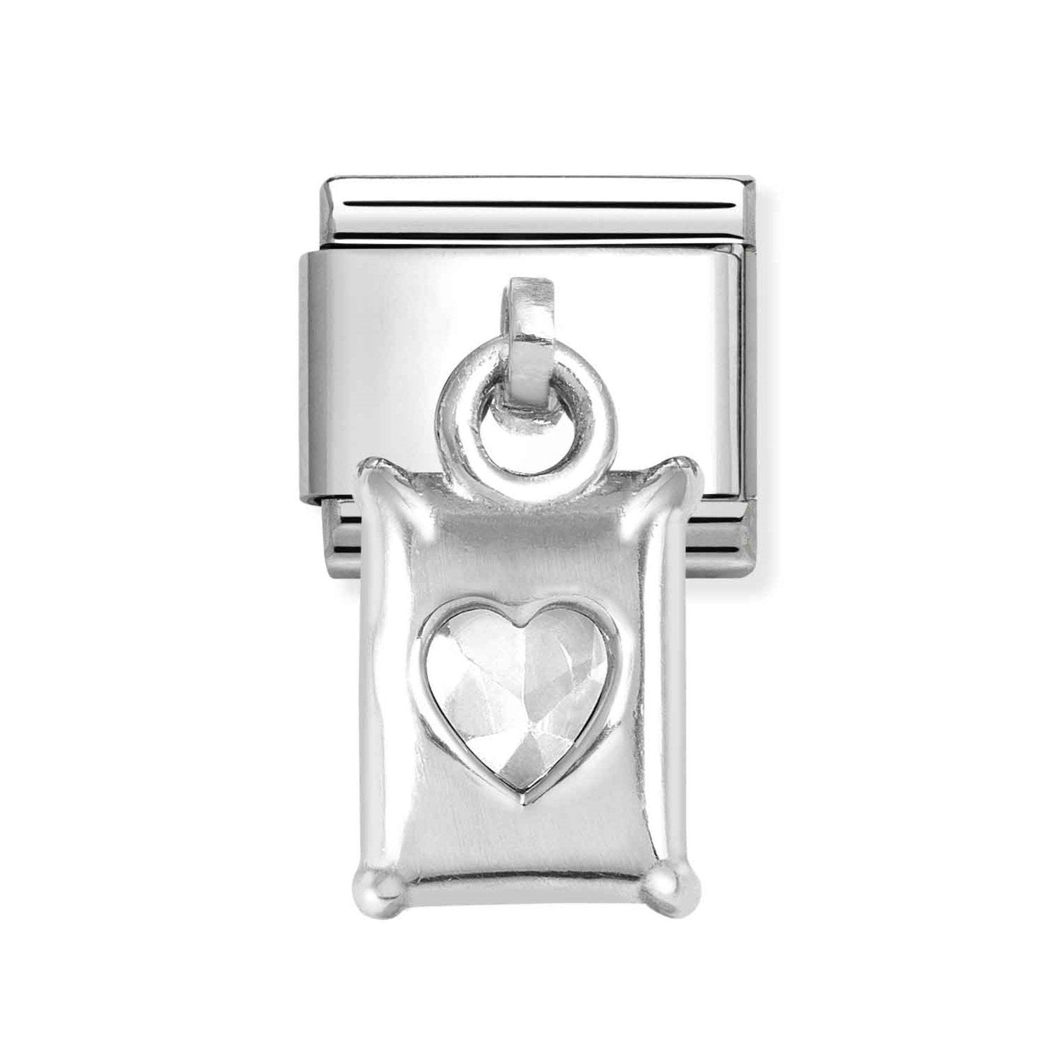 Composable Classic Link With Rectangular Baguette White CZ Charm In 925 Silver