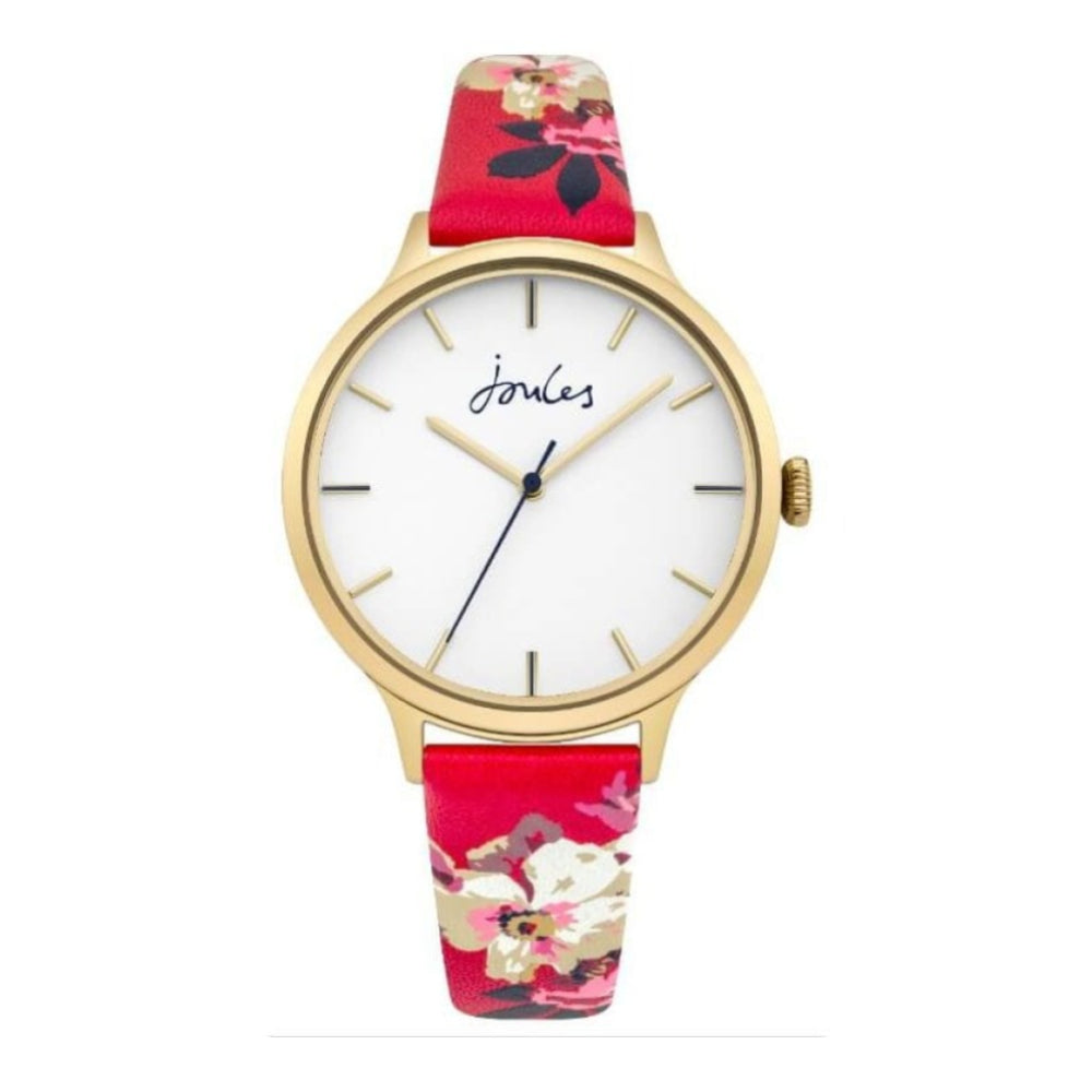 Raspberry Floral Printed Strap White Dial Ladies Watch