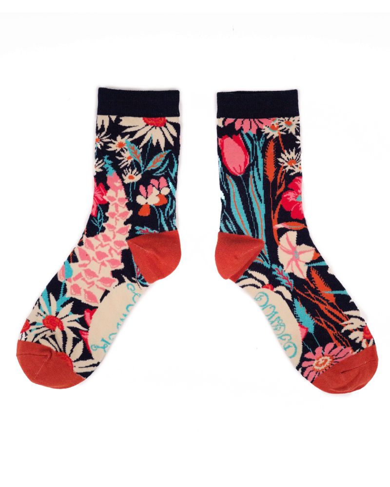 Ladies Ankle Socks Country Garden Navy