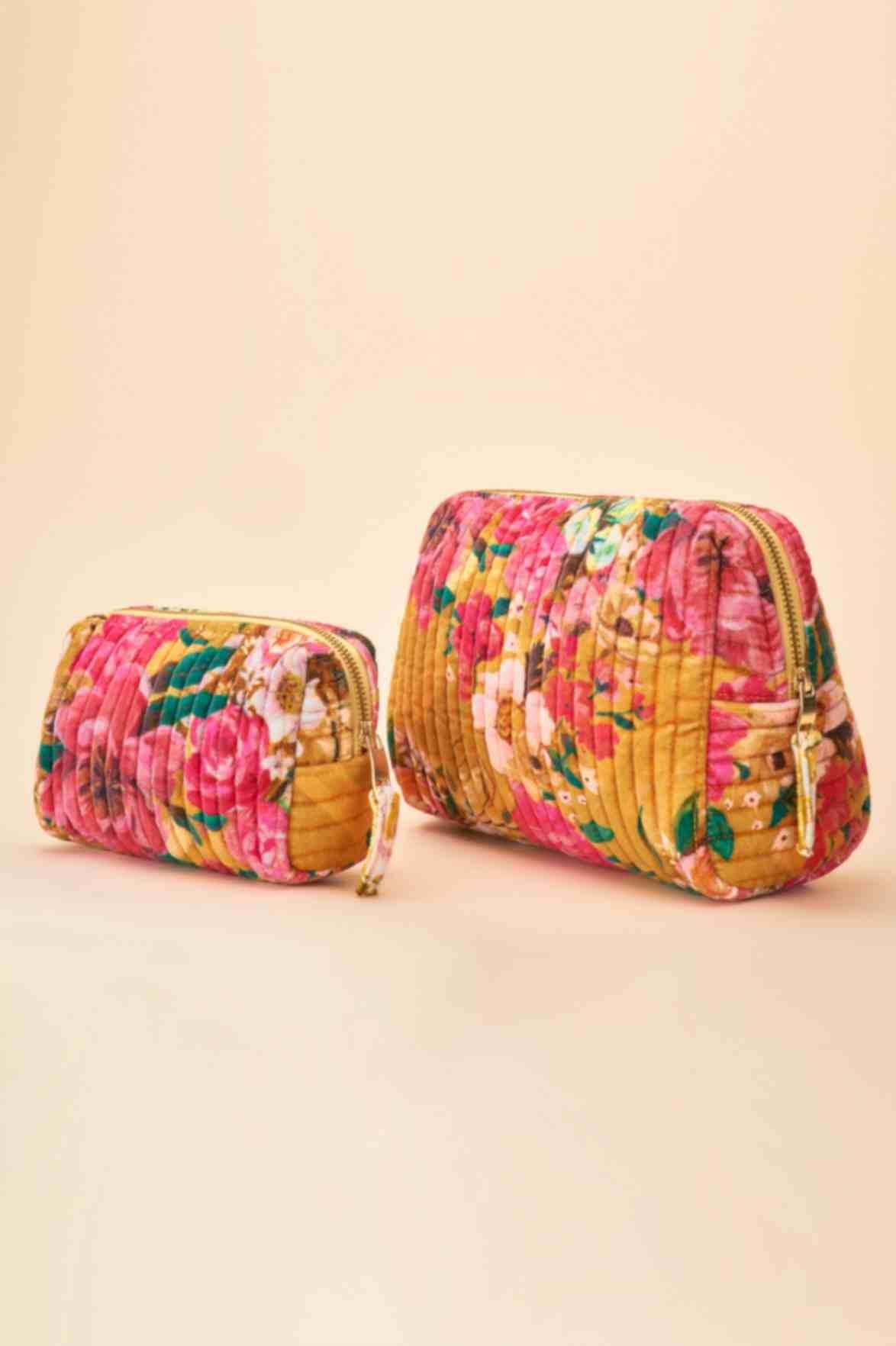 Quilted Vanity Bag - Impressionist Floral -Mustard