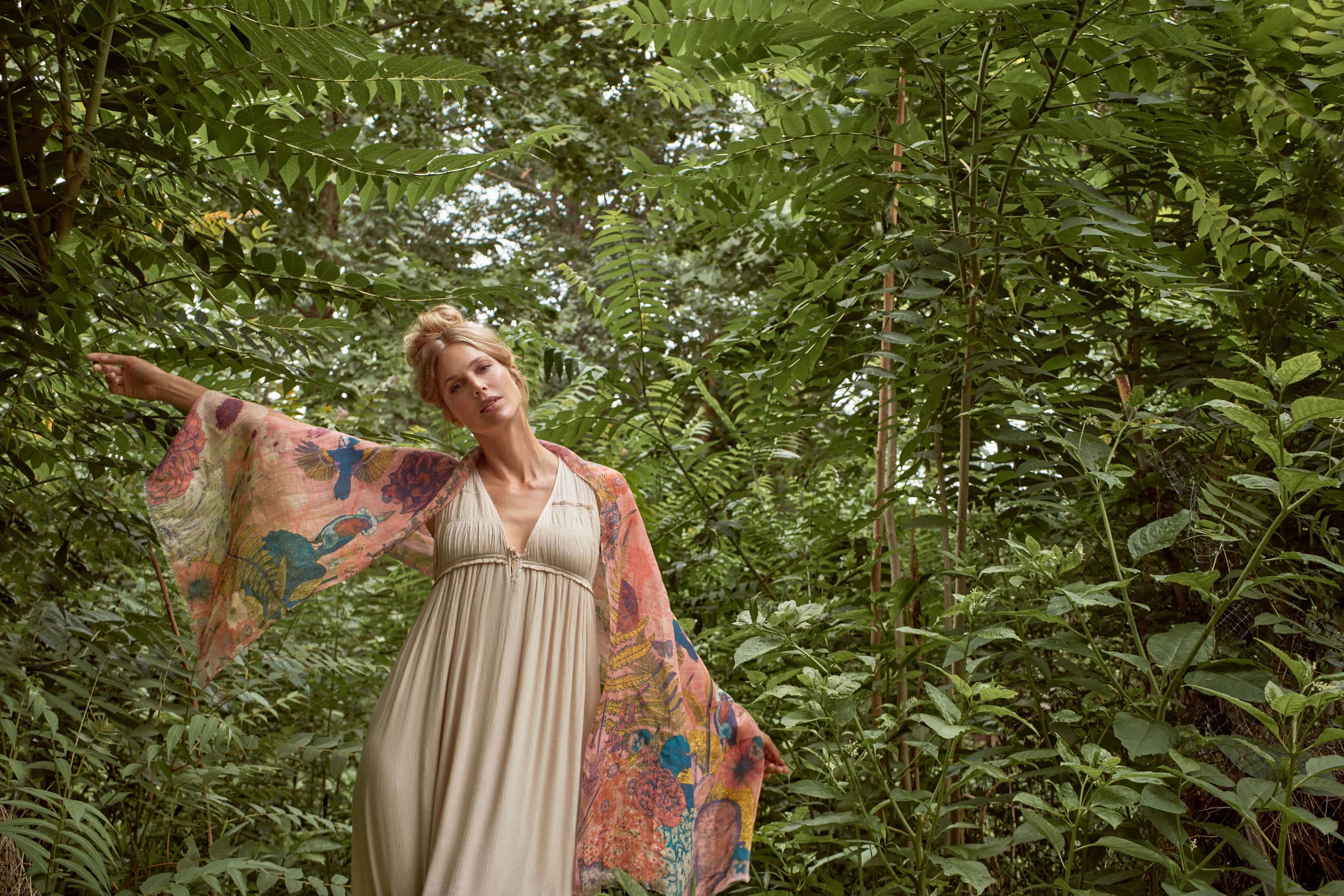 Summer Woodland Linen Print Scarf - Bloom