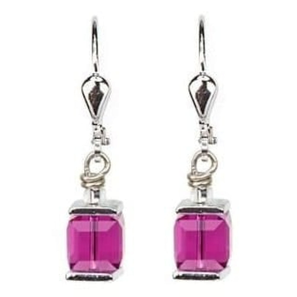 Ladies Dark Pink Swarovski Elements Set In White-Bronze Alloyed Steel Earrings