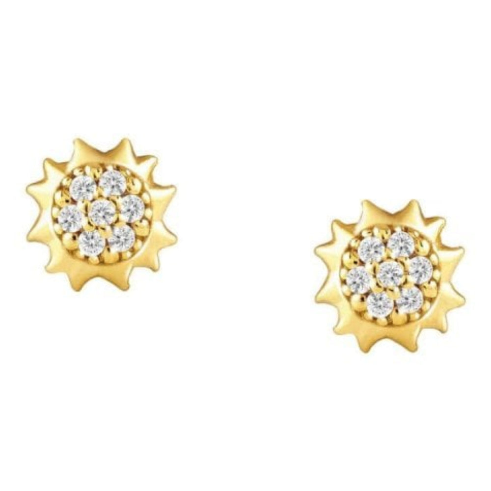 Gioie 925 Silver Earrings, Cubic Zirconia Stud (021_Sun Yellow Gold)