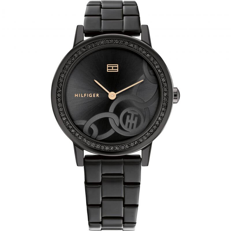 Maya Classic Ionic Plated Black Stainless Steel With Crystal Ladies Watch