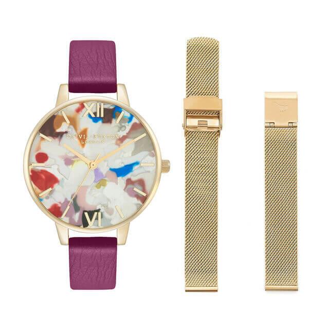 Pop Art Demi Dial, Orchid Eco Vegan & Pale Gold Mesh Watch Strap Gift Set