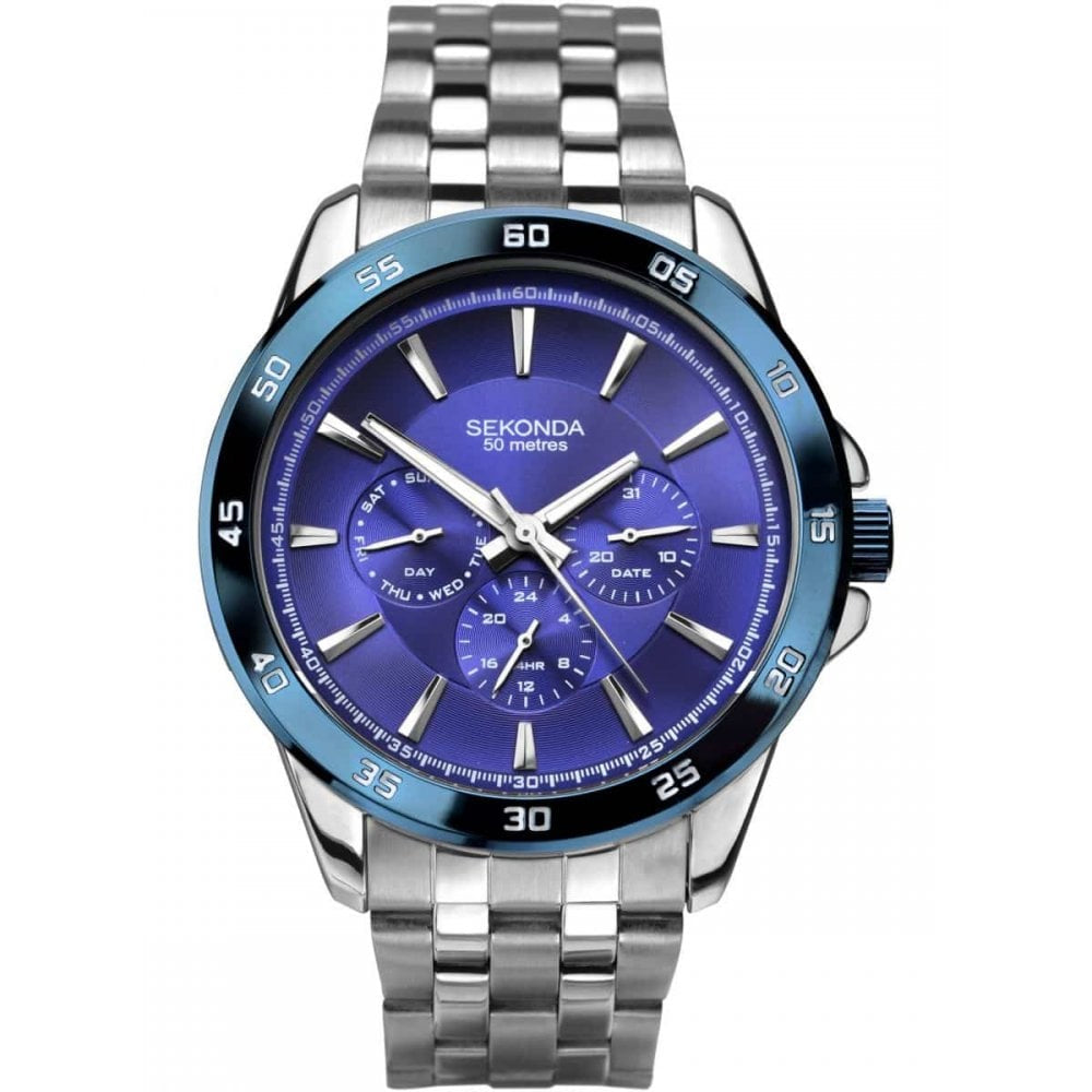 Stainless Steel Case With Purple Multifunctional Dial & Bracelet Strap Gents Watch