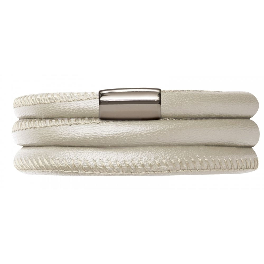 Triple Band Grey Leather Stainless Steel Bracelet