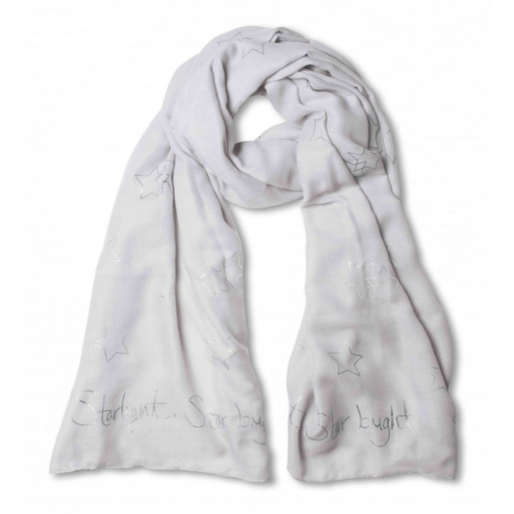 Sentiment Scarf - Star Light Star Bright - Pale Grey With Silver Foil