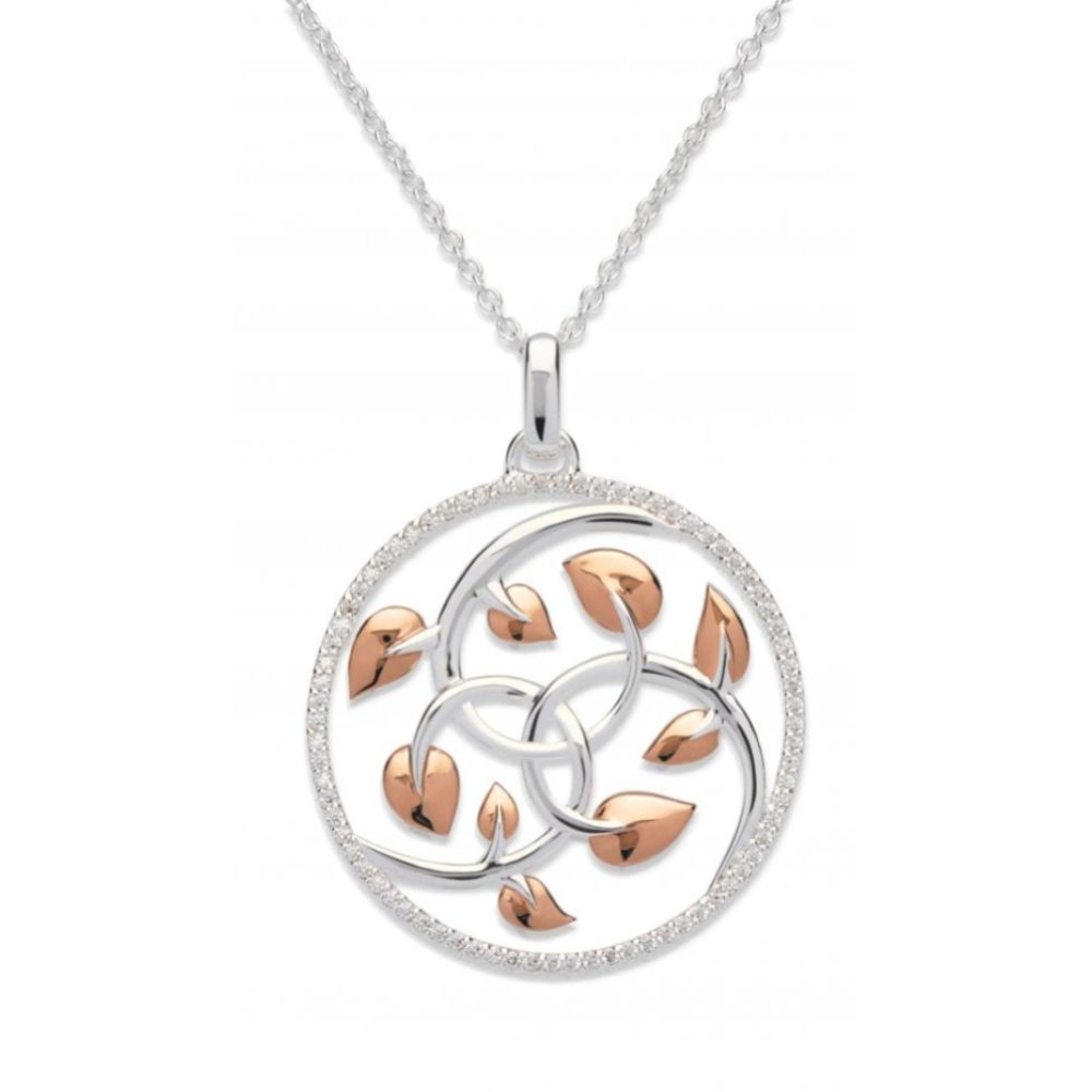 Silver 925 Circle Pendant With Rose Gold Plating And CZ Incl. Chain