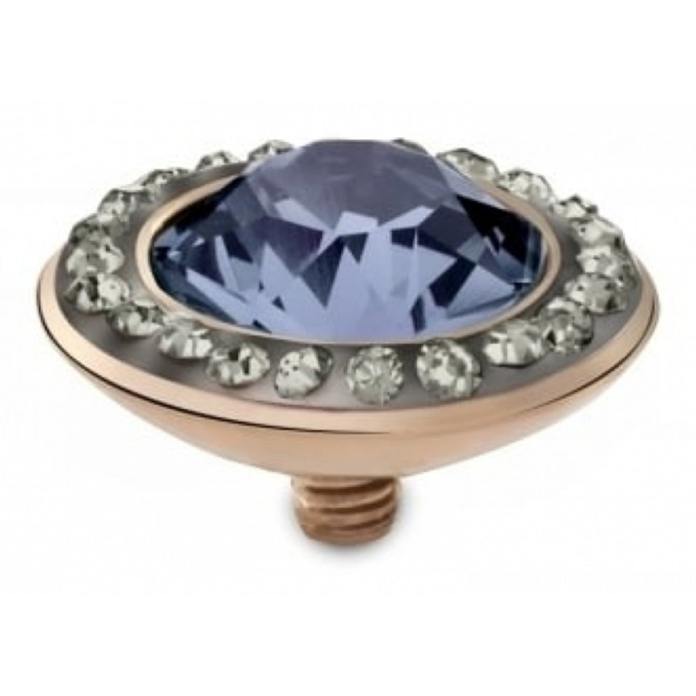 Famosa Rose Gold Plated 13mm Tondo Deluxe Provence Lavender Ring Top with Black Diamond CZ