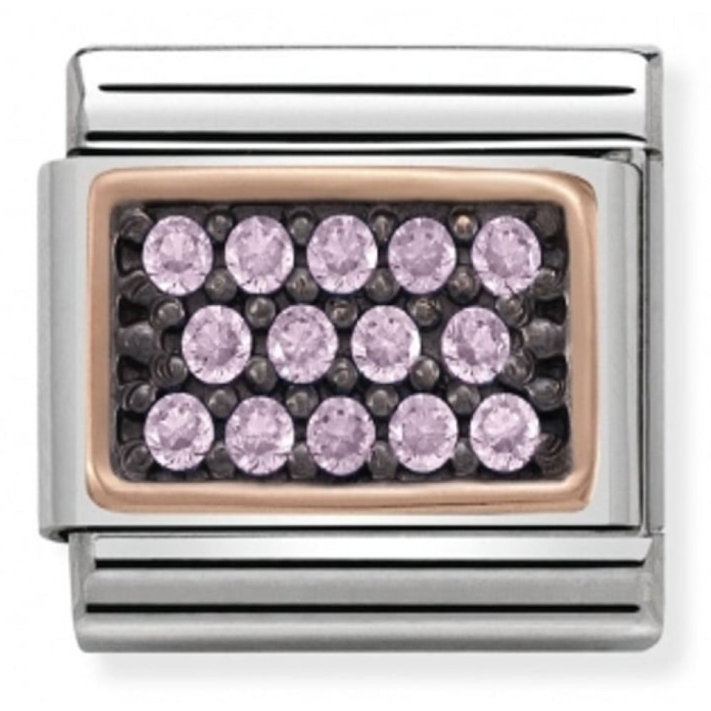Classic Pink CZ Pave Rose Gold Rectangle