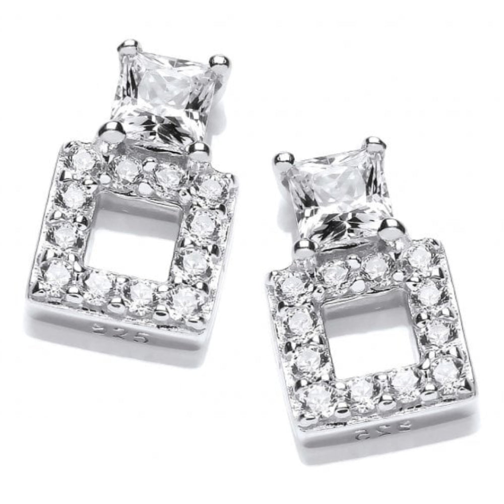 Silver Solitaire & Square CZ Earrings