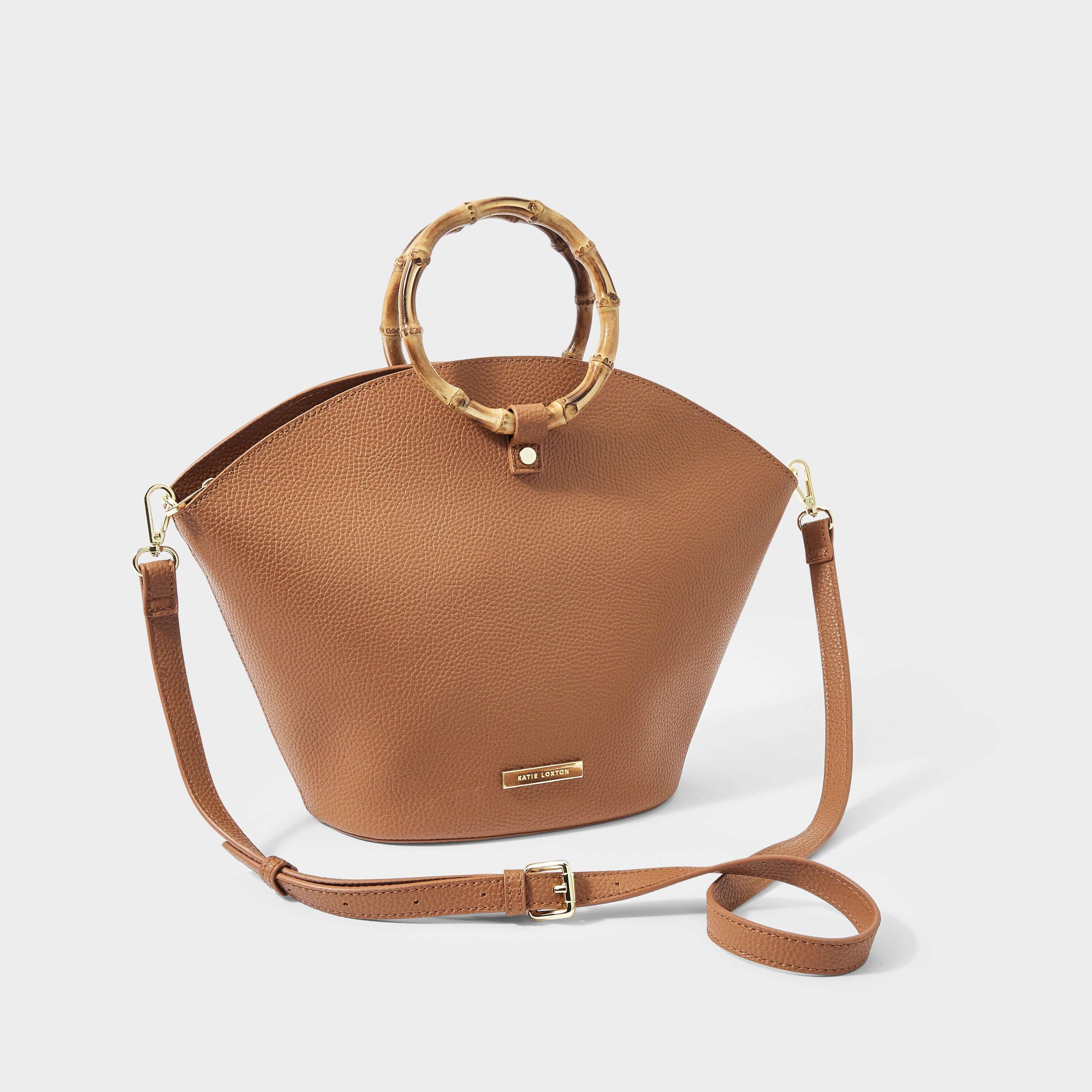 Capri Bamboo Round Handle Bag | Cognac
