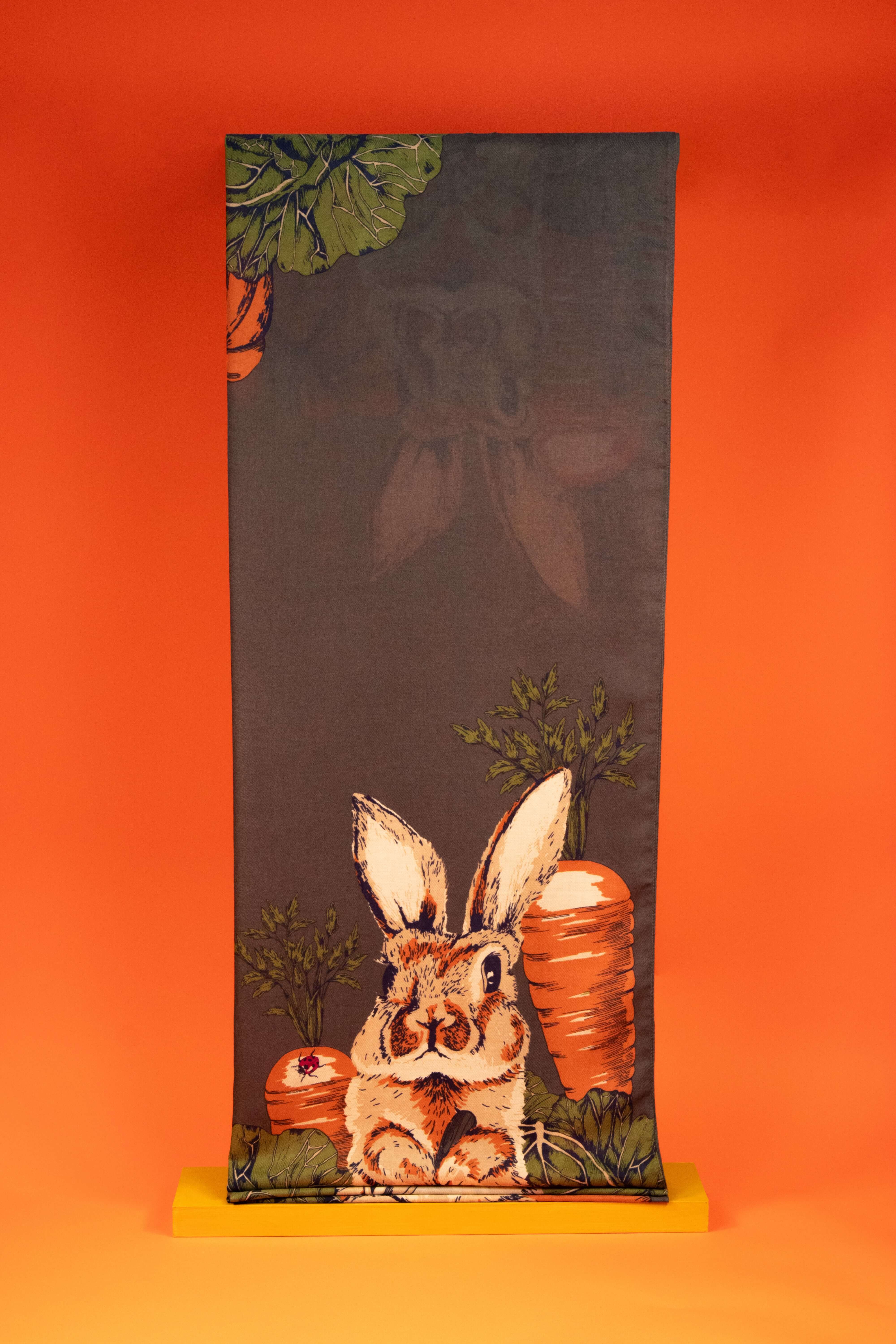 Gardening Bunny Print Scarf- Charcoal Mix