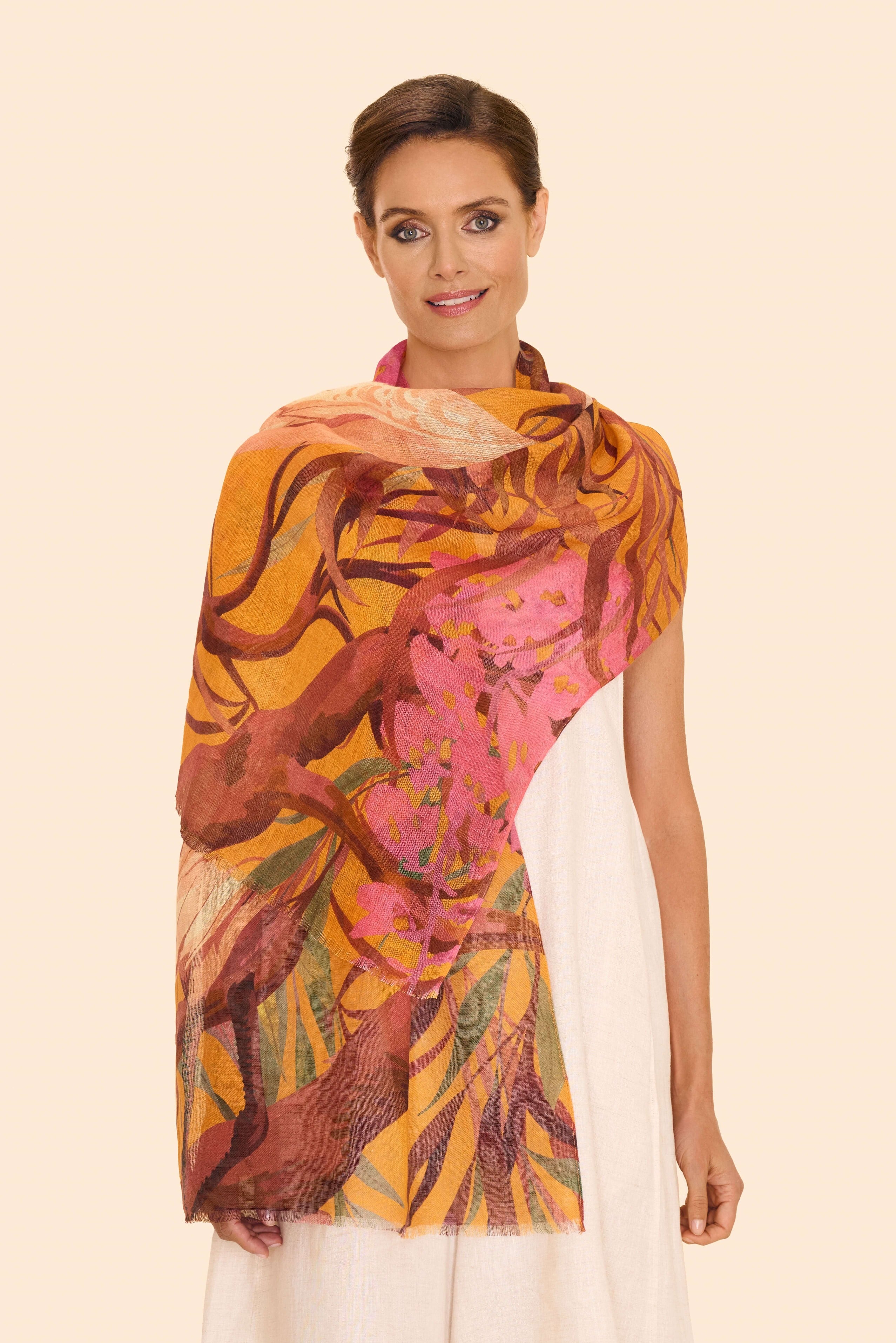 Oriental Crane Linen/Cotton Scarf