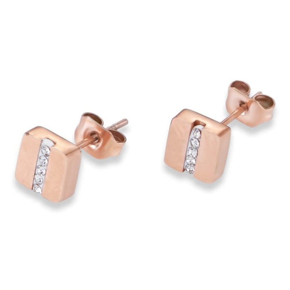 Crystal Rose Gold Earrings With Stickpin