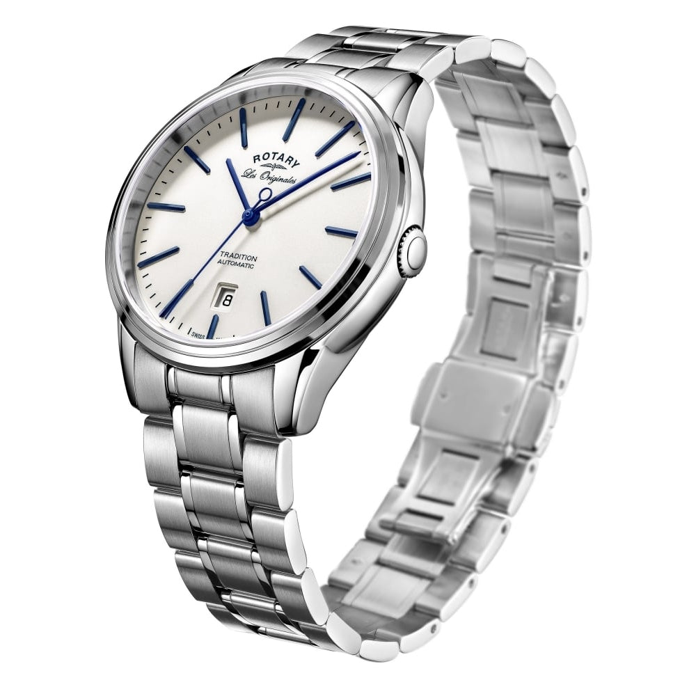 Les Originales Traditional Automatic White Face Chrome Bracelet Watch