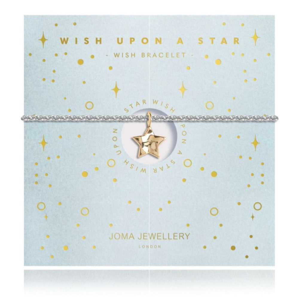 WISH Bracelet - Star Bracelet - Yellow Gold Charm - Silver Chain - Bracelet - 19cm Adjustable