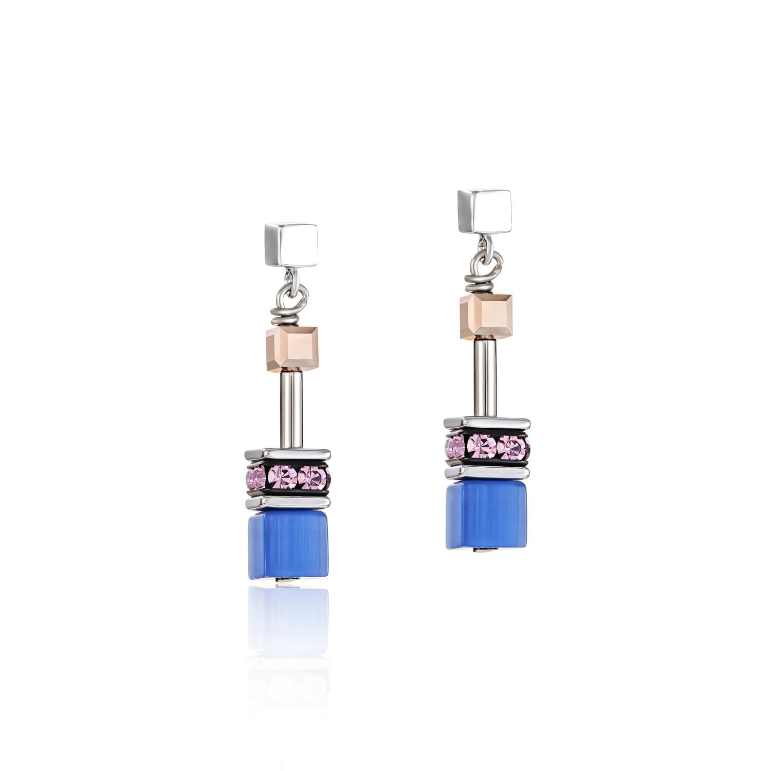 Blue-Brown-Lilac Geo Cube Stickpin Earrings