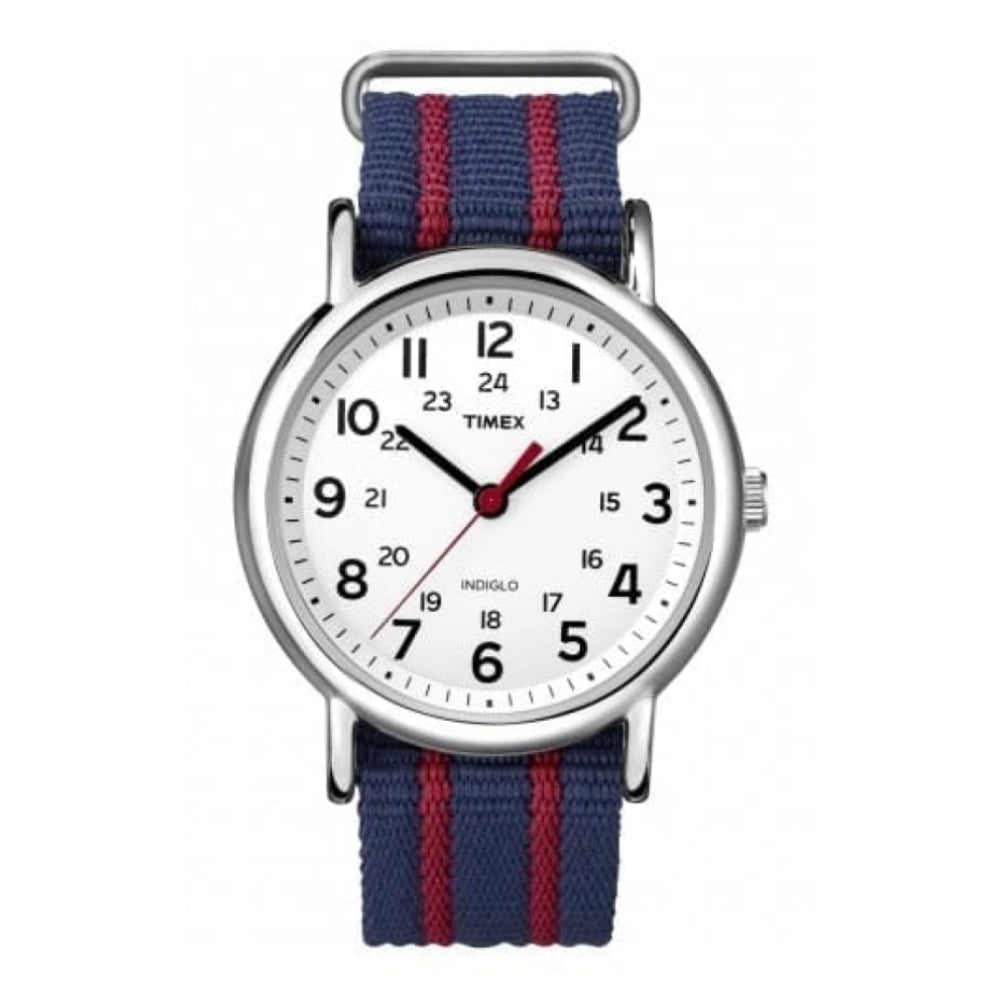 Unisex Weekender Blue & Red Striped Fabric Watch