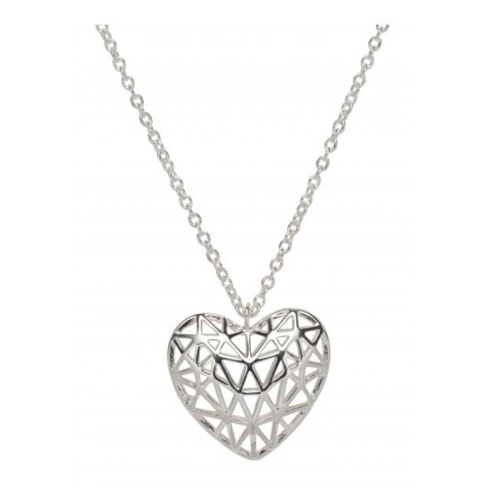Sterling Silver 925 Triangle Pattern Heart Pendant Incl. Chain
