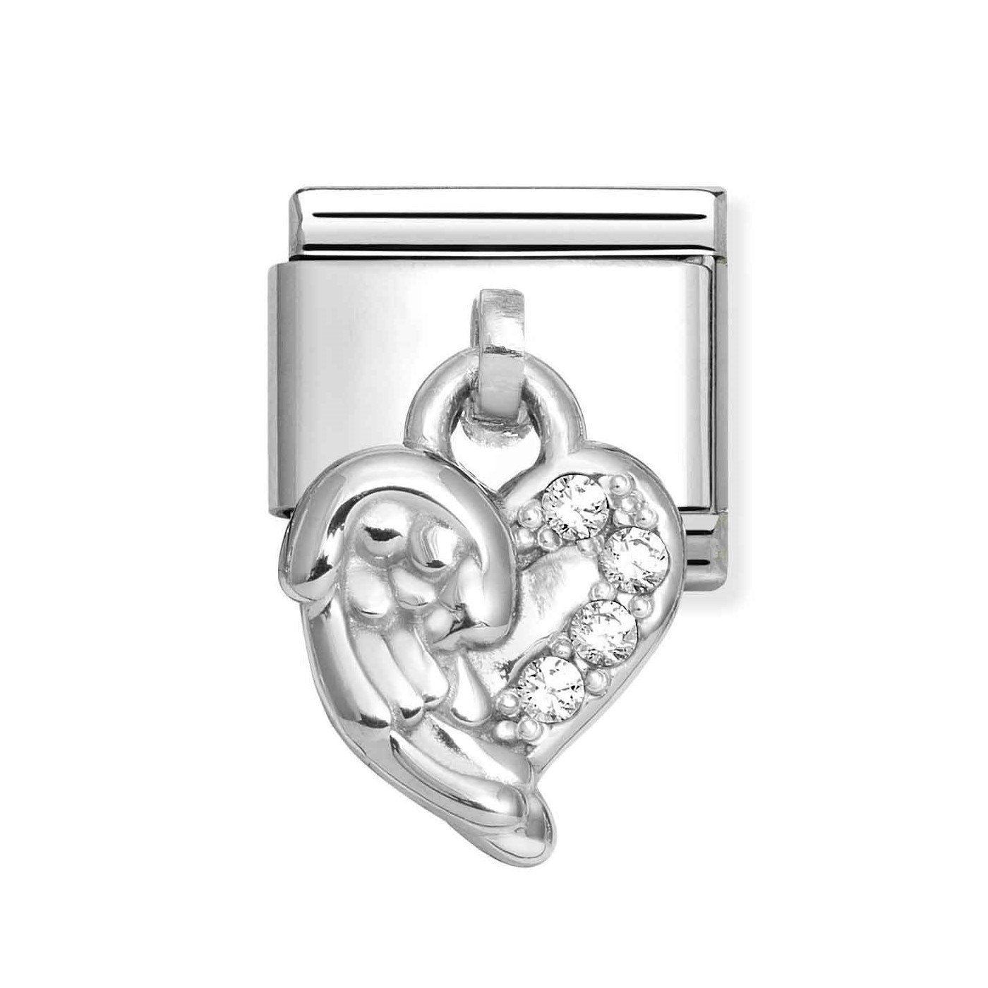 Composable Classic Link With Angel Wings Charm in 925 Silver With White CZ