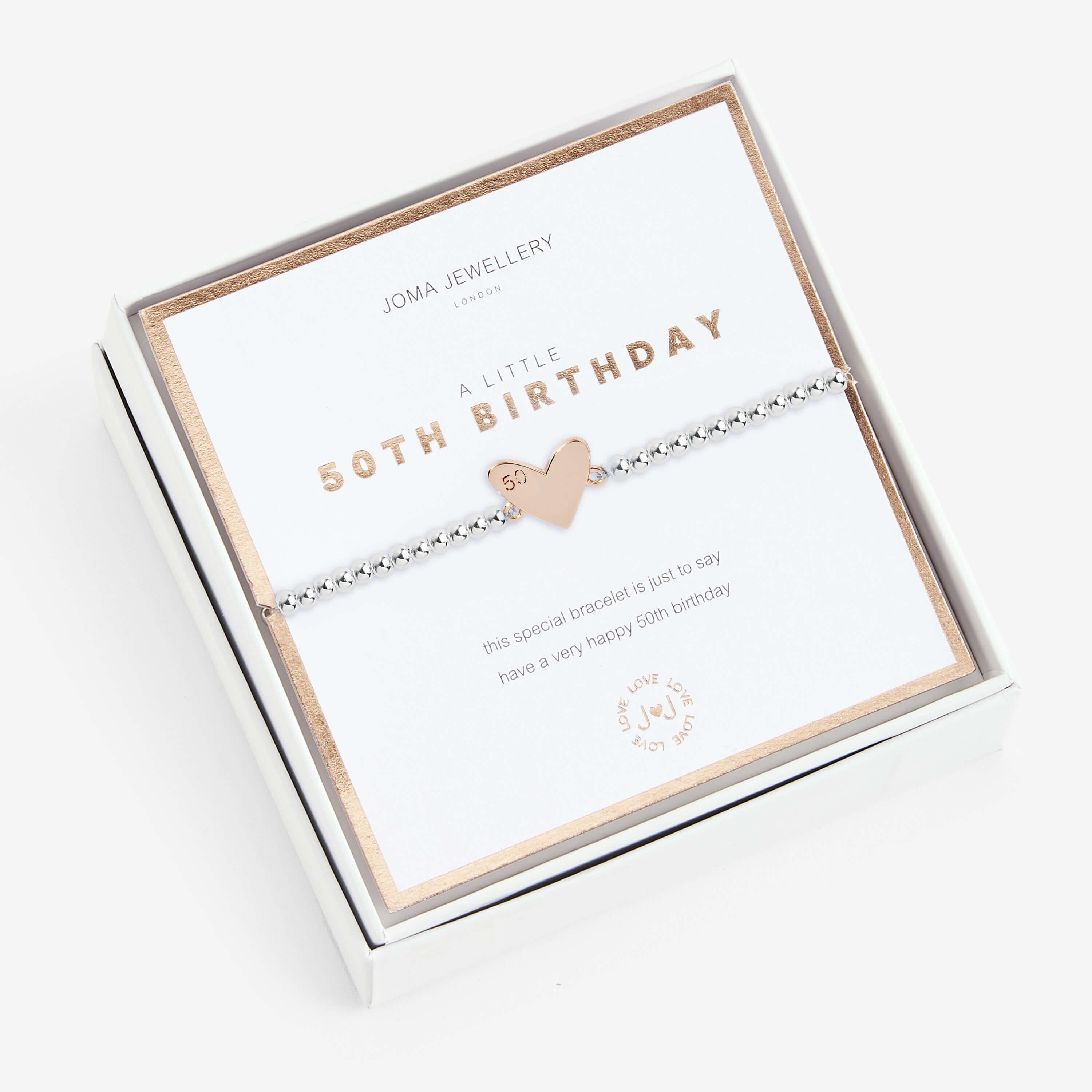 Beautifully Boxed A Littles | Happy 50th Birthday | Silver | Bracelet | 17.5cm Stretch