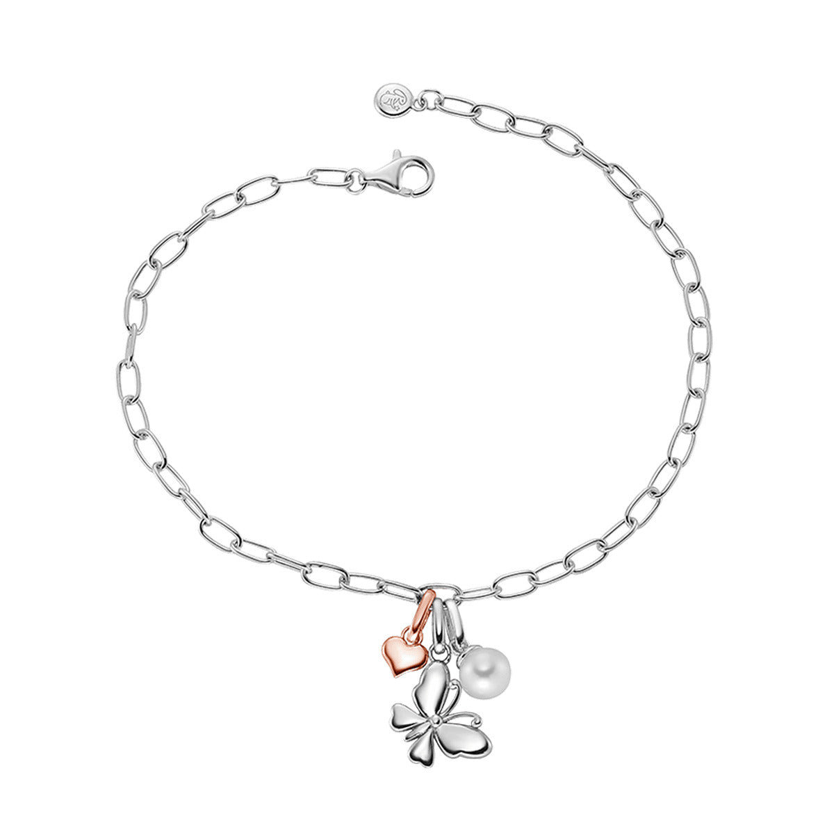 Casey - Butterfly Pearl & RG Heart Bracelet