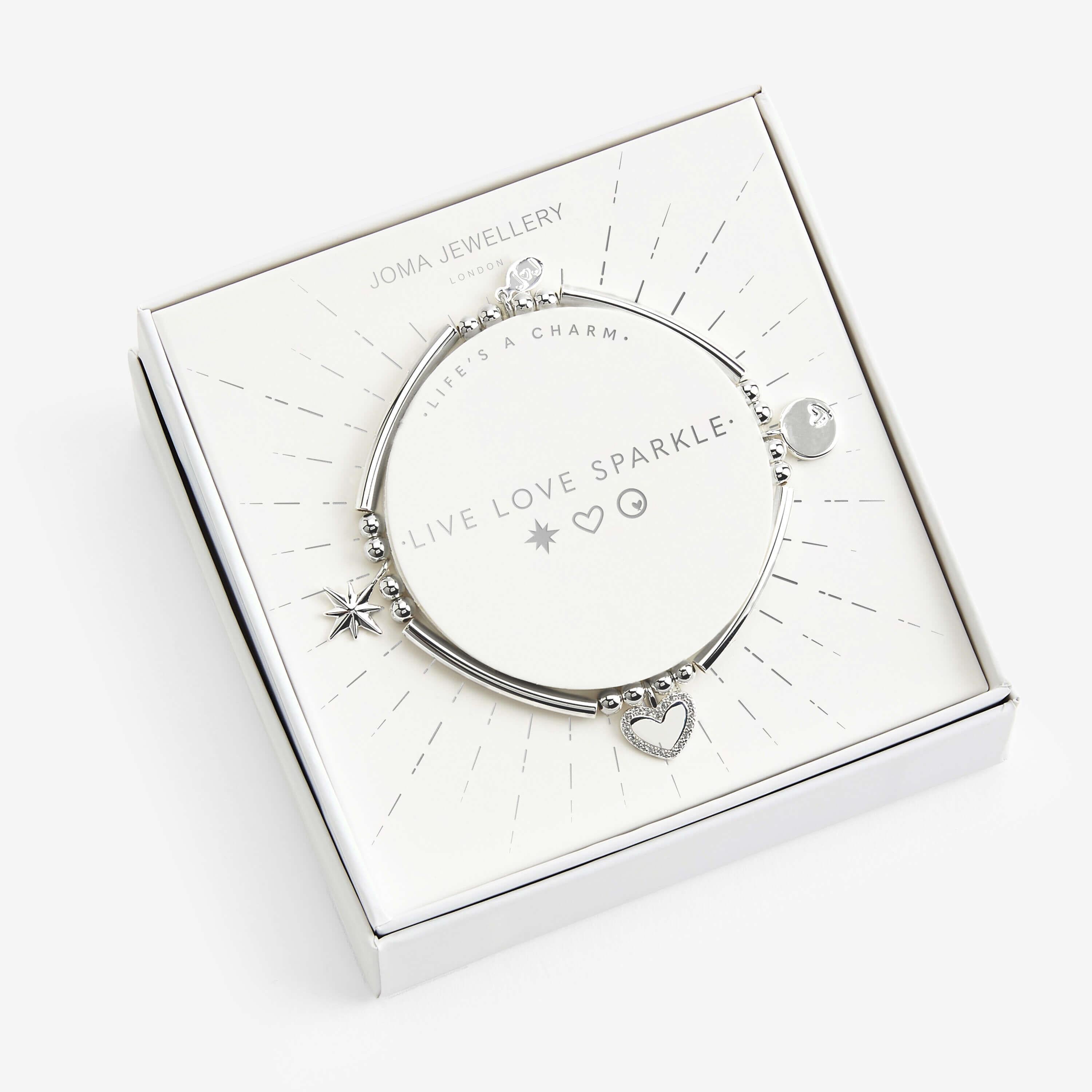 Life's A Charm | Live Love Sparkle | Silver | Charm Bracelet | 17.5cm Stretch