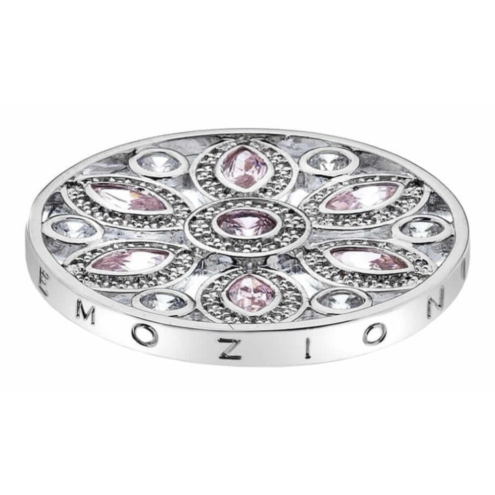 Silver Plated Coin With Pink CZ Stone
