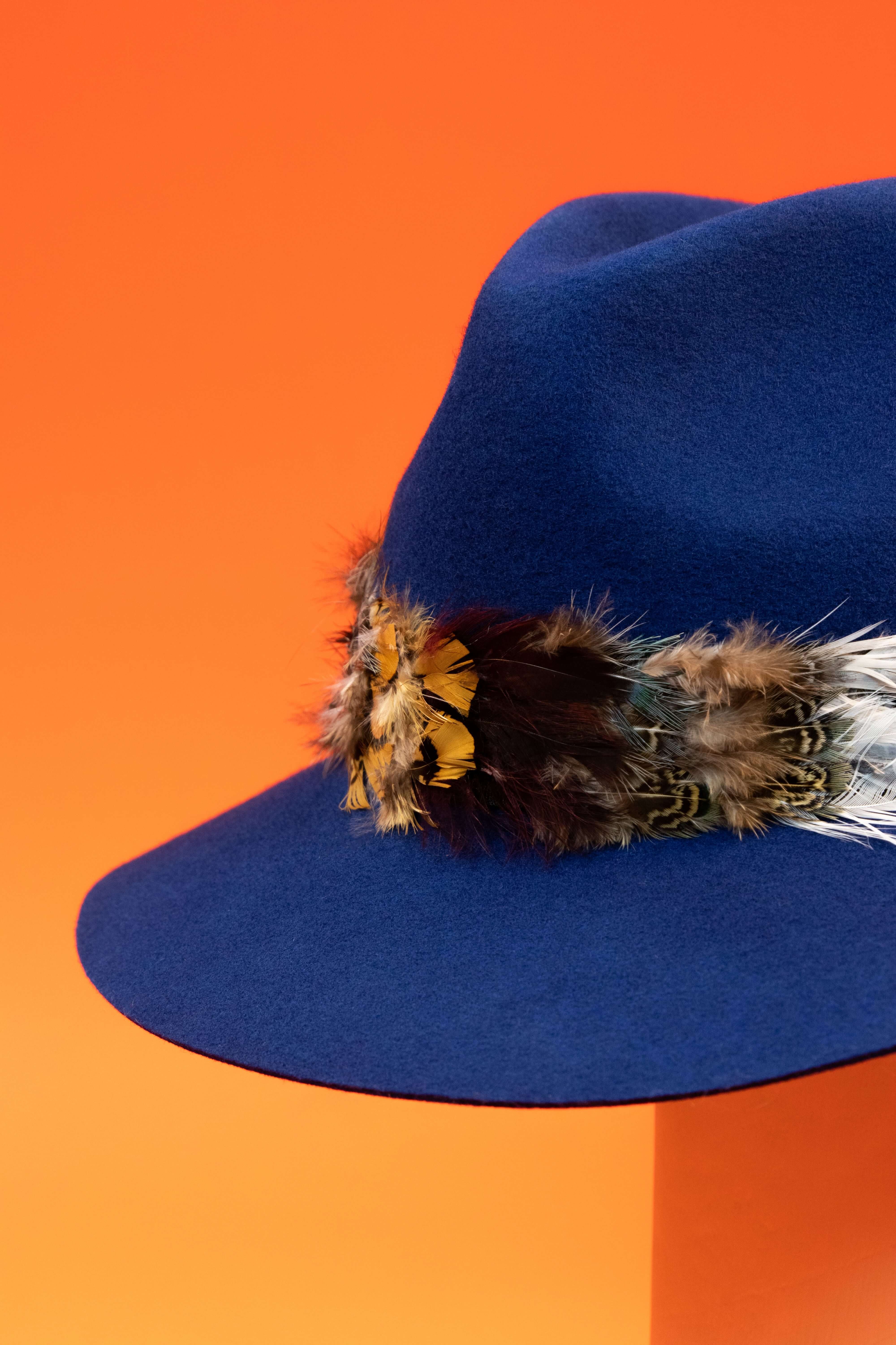Wool Fedora Feather Band- Navy