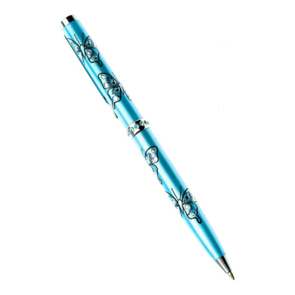 Blue Crystal and Pearl Butterfly Ballpoint Pen