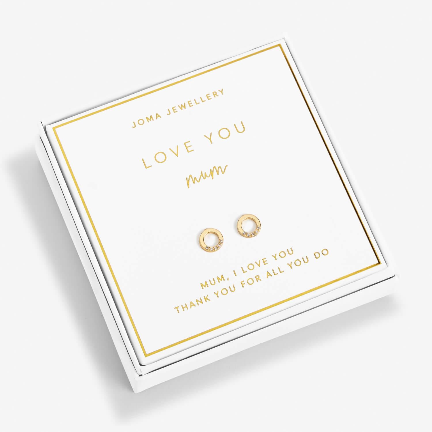 Beautifully Boxed 'Love You Mum' Gold Earrings