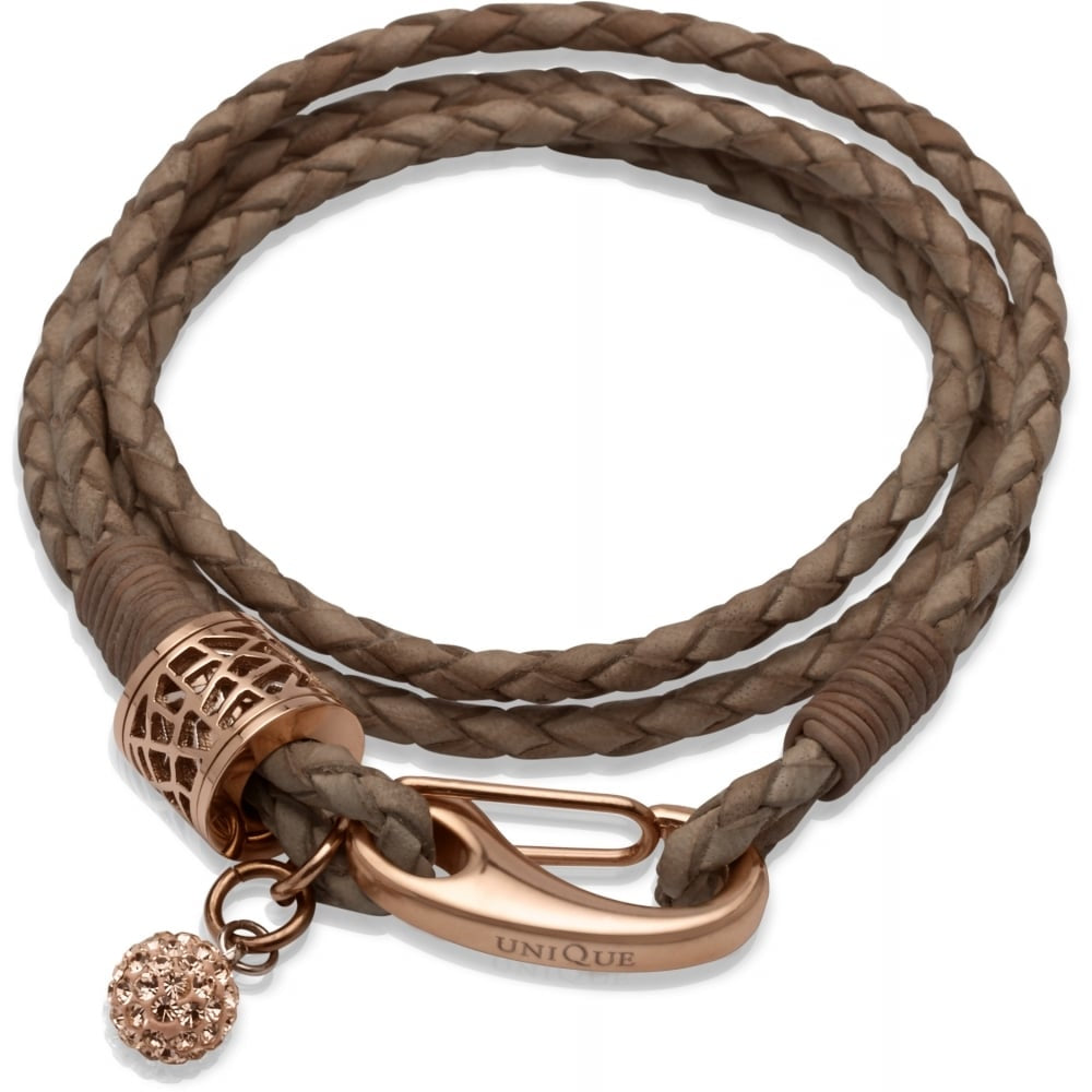 Natural Leather Bracelet Rose Clasp Rose Element Rose CZ Ball